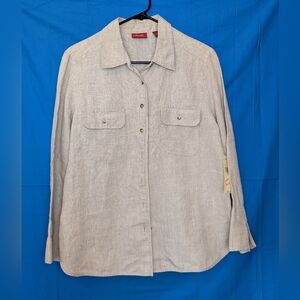 Valerie Stevens Beige Linen Button Down Shirt Large NWT